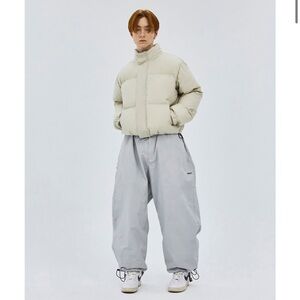 BS RABBIT Unisex Oversized Cropped Puffer Snowboard Coat in Off White Cream